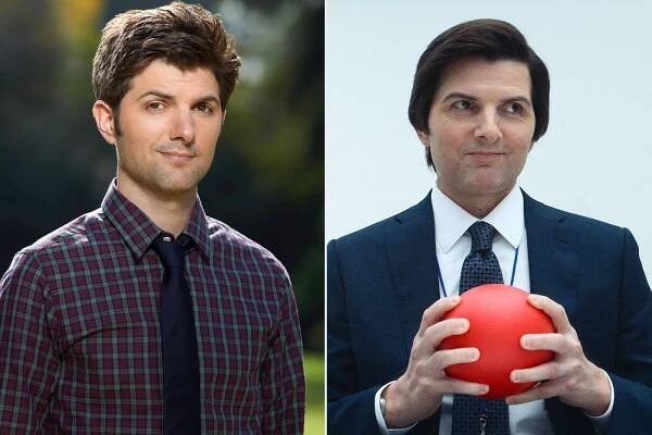 Adam Scott in Parks and Recreation (left) and Severance