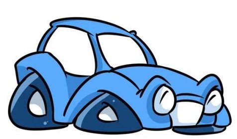 Malé modré auto parodie doprava ilustrace karikatura — Stock fotografie