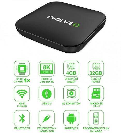 Evolveo MultiMedia Box C4, 8K Ultra HD multimediální centrum