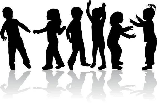 Skupina dětí siluety — Ilustrace