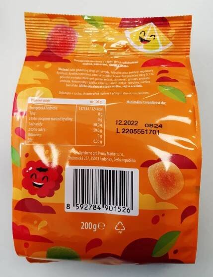 Podrobné informace o potravině Želé bonbóny s náplní 200g