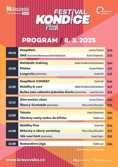 Festival kondice Plzeň 2025 / Program – Krašovská Aktivity centrum Plzeň
