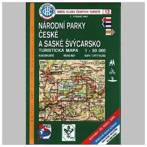Národní parky - České a Saské Švýcarsko - mapa KČT 12