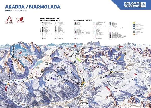Arabba Marmolada - mapa sjezdovek