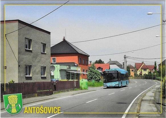 Ostrava - Antošovice - celkový pohled, erb - Pohlednice místopis
