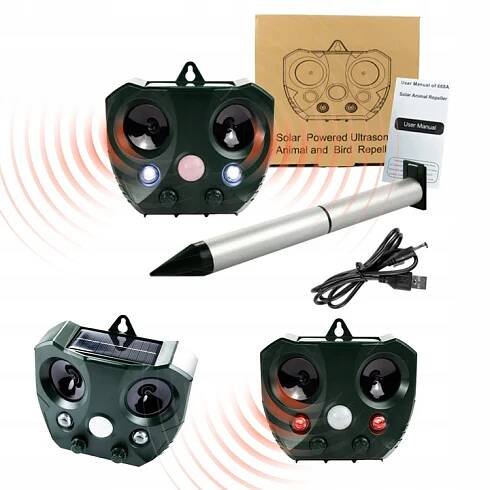 Odpuzovač psů a ptáků 668A solární + USB nabíjení pohybový detektor