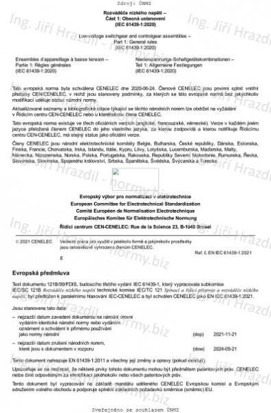 ČSN EN IEC 61439-1 ed. 3 (357107) - Rozváděče nízkého napětí - Část 1: Obecná ustanovení - červenec 2022 - Technické normy