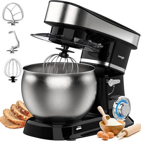 Hnětací stroj Food Processor 1500 W, Výrobník těsta s 6l nerezovou mísou, Multifunkční s plochým šlehačem, Hnětací hnět, šlehací metla