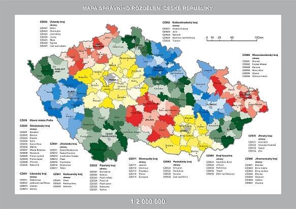 Mapa správního rozdělení ČR 1 : 2 000 000