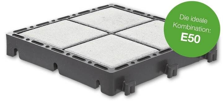 Freigestellte Darstellung eines ECORASTER Bloxx Moduls mit Betonsteinen