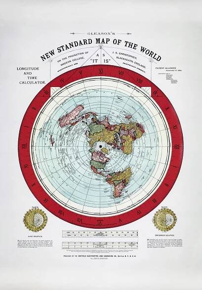 Plochá Země Mapa Světa / New Standard Map of the world Gleason - 91x61cm