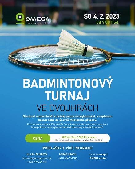 OMEGA badmintonový turnaj 4.2.2023 | OMEGASPORT Olomouc - Fitness, Tenis, Badminton, Squash a Relax