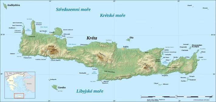Kréta mapa ostrova (letoviska, pláže, památky, výlety, hotely)