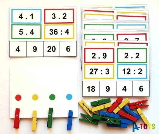 Výukové kartičky Oskola - Násobení a dělení s kolíčky