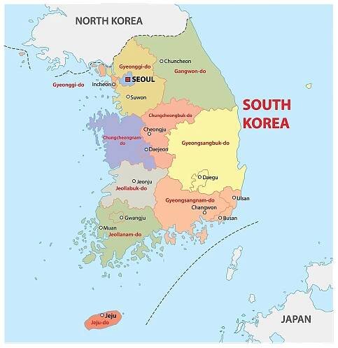 Provinces Map of South Korea