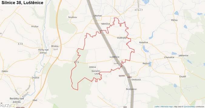 Luštěnice, Silnice 38 - Mapa | Kurzy.cz
