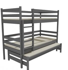 Patrová postel s výsuvnou přistýlkou PPV 015 borovice masiv 80 x 200 cm šedá