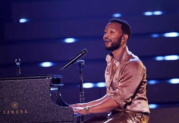 LAS VEGAS, NEVADA - APRIL 22: John Legend performs during the opening night of his residency "Love In Las Vegas" at Zappos Theater at Planet Hollywood Resort & Casino on April 22, 2022 in Las Vegas, Nevada. (Photo by Denise Truscello/Getty Images for Caesars Entertainment)