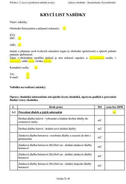 [7002] Oprava chodníků – Starokolínská, Novosibřinská | Veřejná zakázka