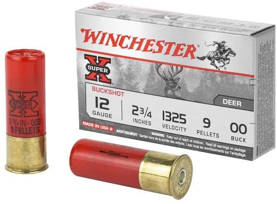 Winchester Ammunition, Super-X, 12 Gauge, 2.75", 00 Buck, Buckshot, 9 Pellets,5 Round Box