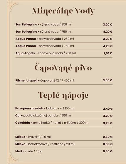 Menu - Rozprávková kaviareň