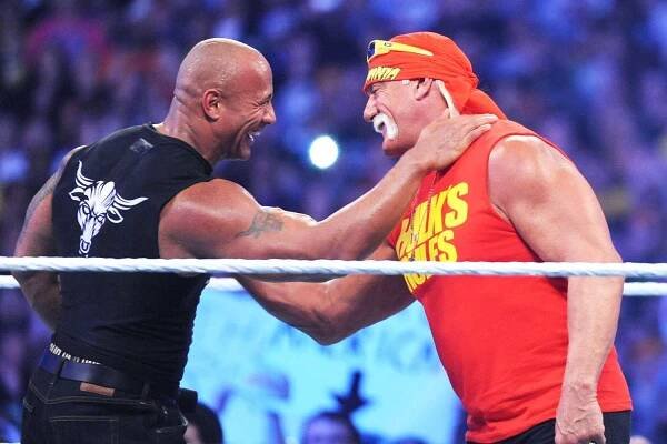 Dwayne The Rock Johnson and Hulk Hogan appear at Wrestlemania 30
