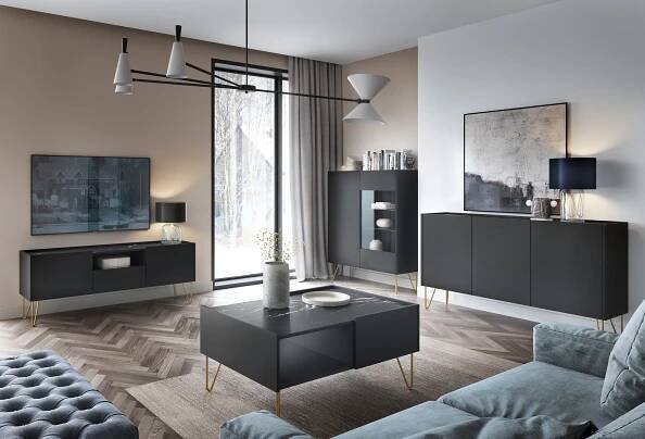 Obývací sestava HARMONY – černý mramor a zlatý glamour styl...