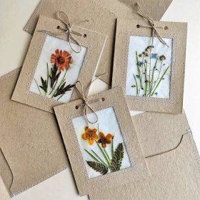 Pressed flower handmade paper cards set of 3, botanical blank notecard, thinking of you card