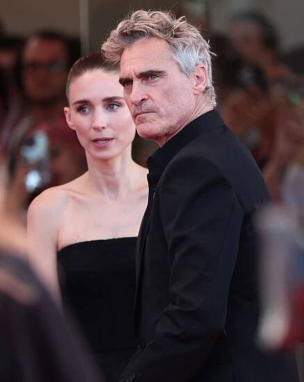 Joaquin Phoenix and Rooney Mara during the "The Voice Of Hind Rajab" red carpet during the 82nd Venice International Film Festival 