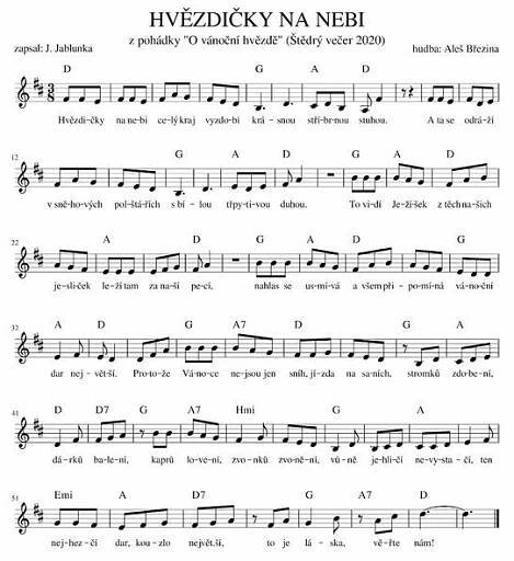 sheet music with the words hyveziccky na nebi