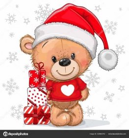 Greeting Christmas Card Cute Teddy Bear Santa Hat Gifts