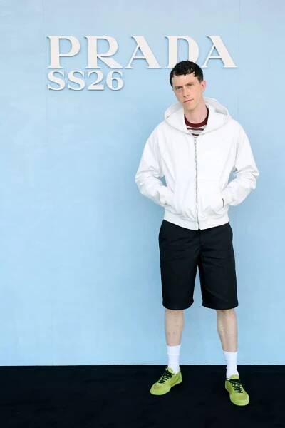 Actor Finnegan Oldfield at the Prada Spring/Summer 2026 Men's show.