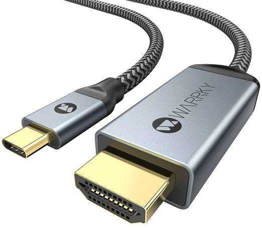 WARRKY kabel USB C na HDMI 4K, [Anti-Interference zlacené konektory] Pletený kabel, Thunderbolt 3/4