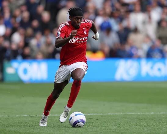 Anthony Elanga of Nottingham Forest FC dribbling the ball.