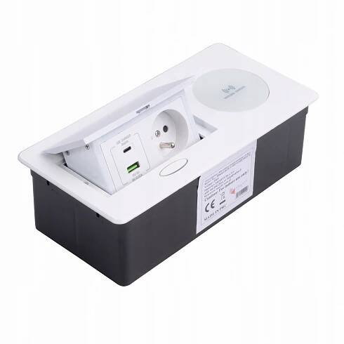 Nábytková zásuvka zapuštěná do pracovní desky 1x230V 2xUSB WC15W Modulbox bílá