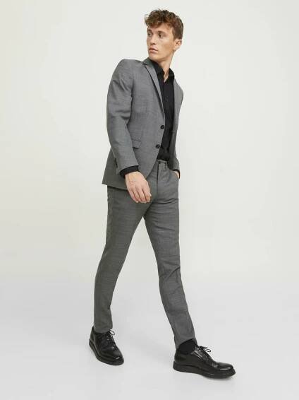 Jack & Jones Tmavě šedé pánské oblekové kalhoty s příměsí vlny Jack & Jones Solaris
