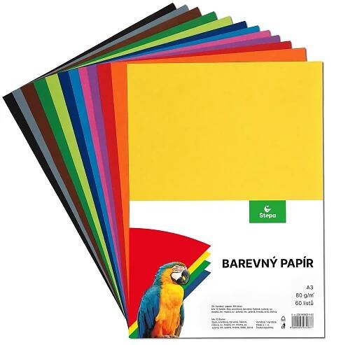 Barevný papír A3 80 g - 60 ks - 12 barev