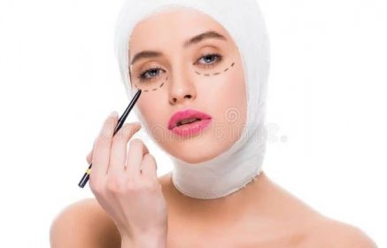 Close Up of Plastic Surgeon in Latex Glove Holding Marker Pen Near Woman with Marks on Face Stock Image - Image of perfection, marked: 193720861