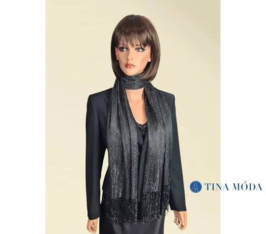 Dámská slavnostní černá šála se stříbrným vláknem, lurex - na ples, svatbu i firemní párty