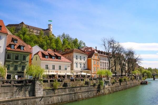 City center of Ljubljana with view of castle