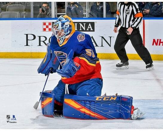 Unsigned St. Louis Blues Jordan Binnington Fanatics Authentic Throwback Alternate Jersey Photograph
