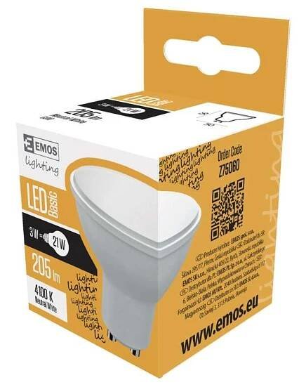 EMOS Z75060 LED žárovka BASIC MR16 3W GU10 NW | Elektro Viola