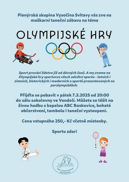 Maškarní taneční zábava na téma Olympijské hry – Pionýr, z. s. – Pionýrská skupina Vysočina Svitavy