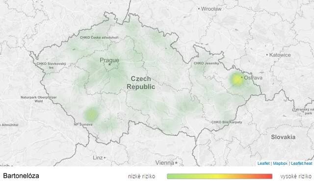 Mapa aktivity klíšťat na území České republiky - Bartonelóza - GALERIE: Mapy aktivity klíšťat na území České republiky (6/7)