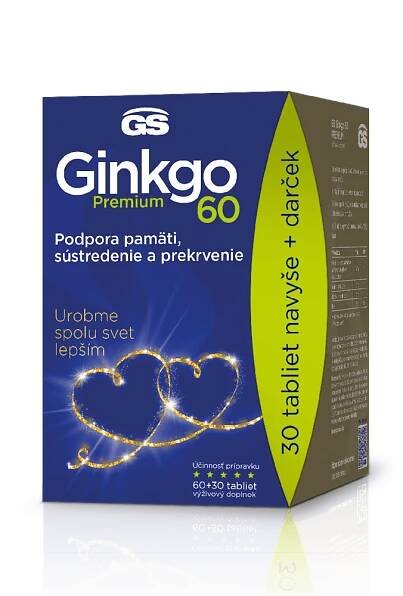 GS Ginkgo 60 PREMIUM, 60 + 30 tabliet, darčekové balenie 2022