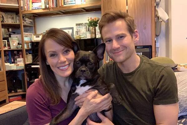 Emily Swallow and Chad Kimball at home with Norma Jean.
