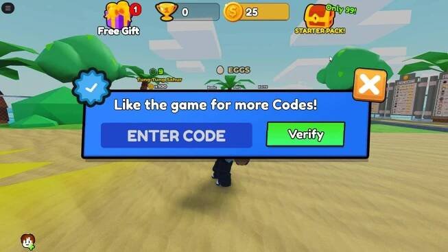 The code redemption box in Roblox's Climb and Slide is shown
