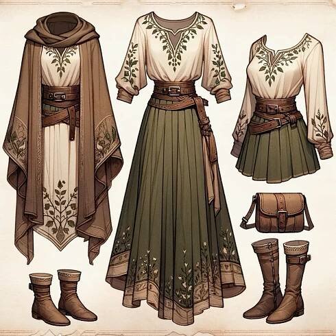 🍂🍃 Leaf-Motif Attire 🍃🍂 | Fair outfits, Renaissance fair outfit, Dress design sketches