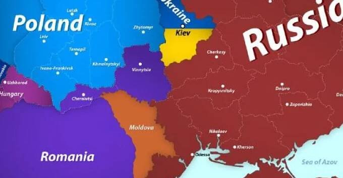 Medveděv zveřejnil novou mapu Ukrajiny. Zůstane jen okolí Kyjeva, zbytek připadne hlavně Rusku a Polsku - Echo24.cz