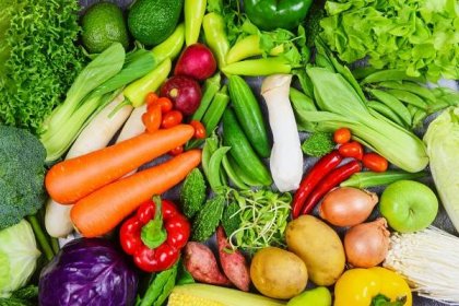 Mixed Vegetables And Fruits Background Healthy Food Clean Eating